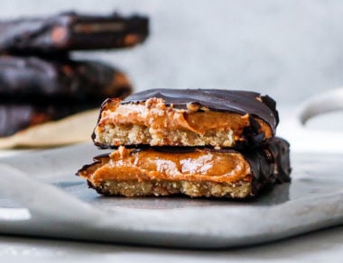 Make a batch of these sticky-sweet almond butter bars to satisfy your chocolate craving. You'll sneak in a little protein, antioxidants & fiber in each bar.