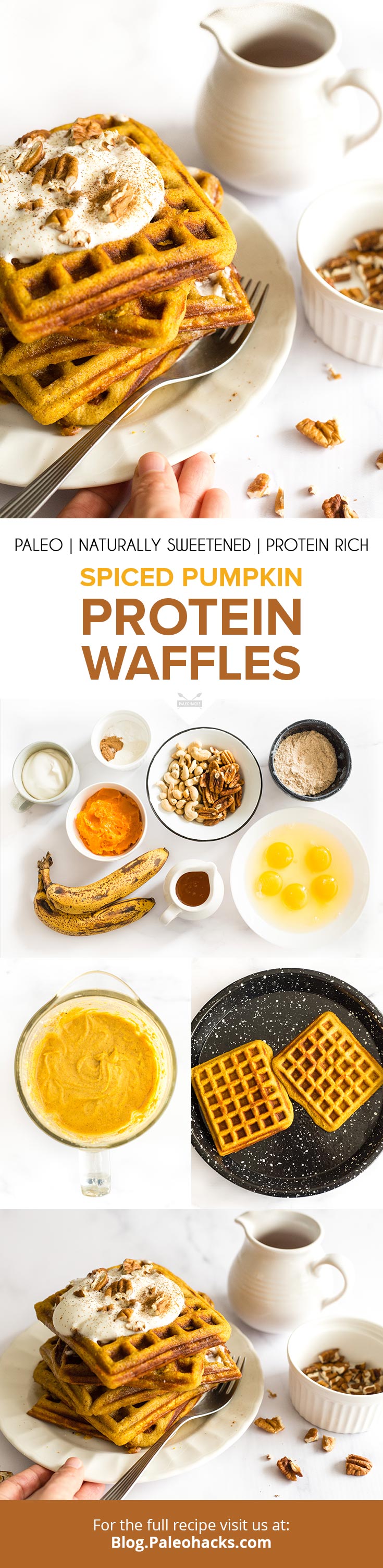 Make these fluffy pumpkin protein waffles with two healthy scoops of collagen. Top it with coconut whipped cream for a decadent breakfast!