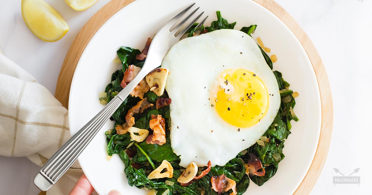 Sauteed Spinach with Bacon and Garlic | Paleo, One-Pan, Gluten Free
