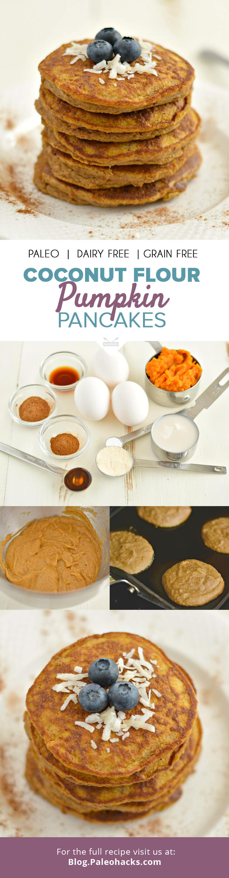 Who’s ready for pancakes? How about thick, fluffy and perfectly sweet Paleo Pumpkin Coconut Pancakes that are dairy-free, grain-free and delicious?