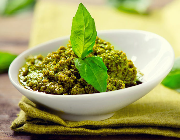 Paleo Pesto Sauce Made With Avocado and Fresh Basil Dairy Free