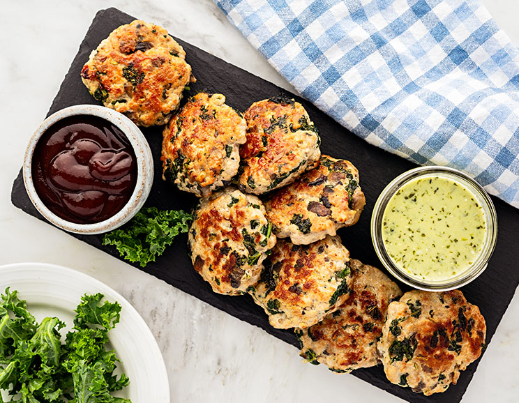 These flavorful, homemade pork sausage patties fuse spices, earthy mushrooms, and nutritious kale.